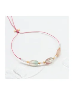 GRAZIA - BRACELET 3 TOURMALINES BICOLORES & 8 MORGANITES / AQUAMARINES SUR CORDON