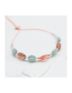 GRAZIA - BRACELET AQUAKYANITES OVALES, TOURMALINES, MORGANITES ET AQUAMARINES SUR CORDON