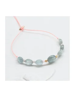 GRAZIA - BRACELET AQUAKYANITE OVALE, MORGANITES ET AQUAMARINES SUR CORDON