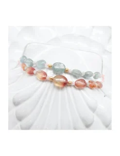 GRAZIA - BRACELET AQUAKYANITE OVALE, MORGANITES ET AQUAMARINES SUR CORDON
