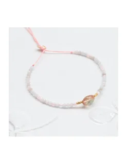 GRAZIA - BRACELET TOURMALINE BICOLORE & 25 MORGANITES / AQUAMARINES SUR CORDON