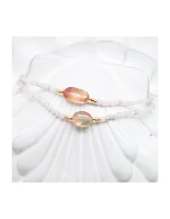GRAZIA - BRACELET TOURMALINE BICOLORE & 25 MORGANITES / AQUAMARINES SUR CORDON