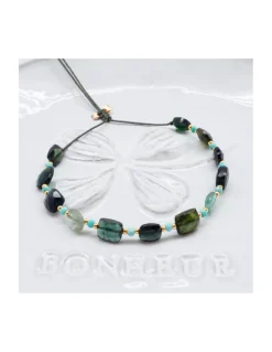 HOLLY TOURMALINES - BRACELET 12 TOURMALINES VERTES CARREES ET 11 TURQUOISES ENTRE PERLES DORÉES