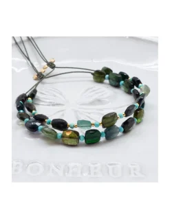 HOLLY TOURMALINES - BRACELET 15 TOURMALINES VERTES CARREES ET 14 TURQUOISES