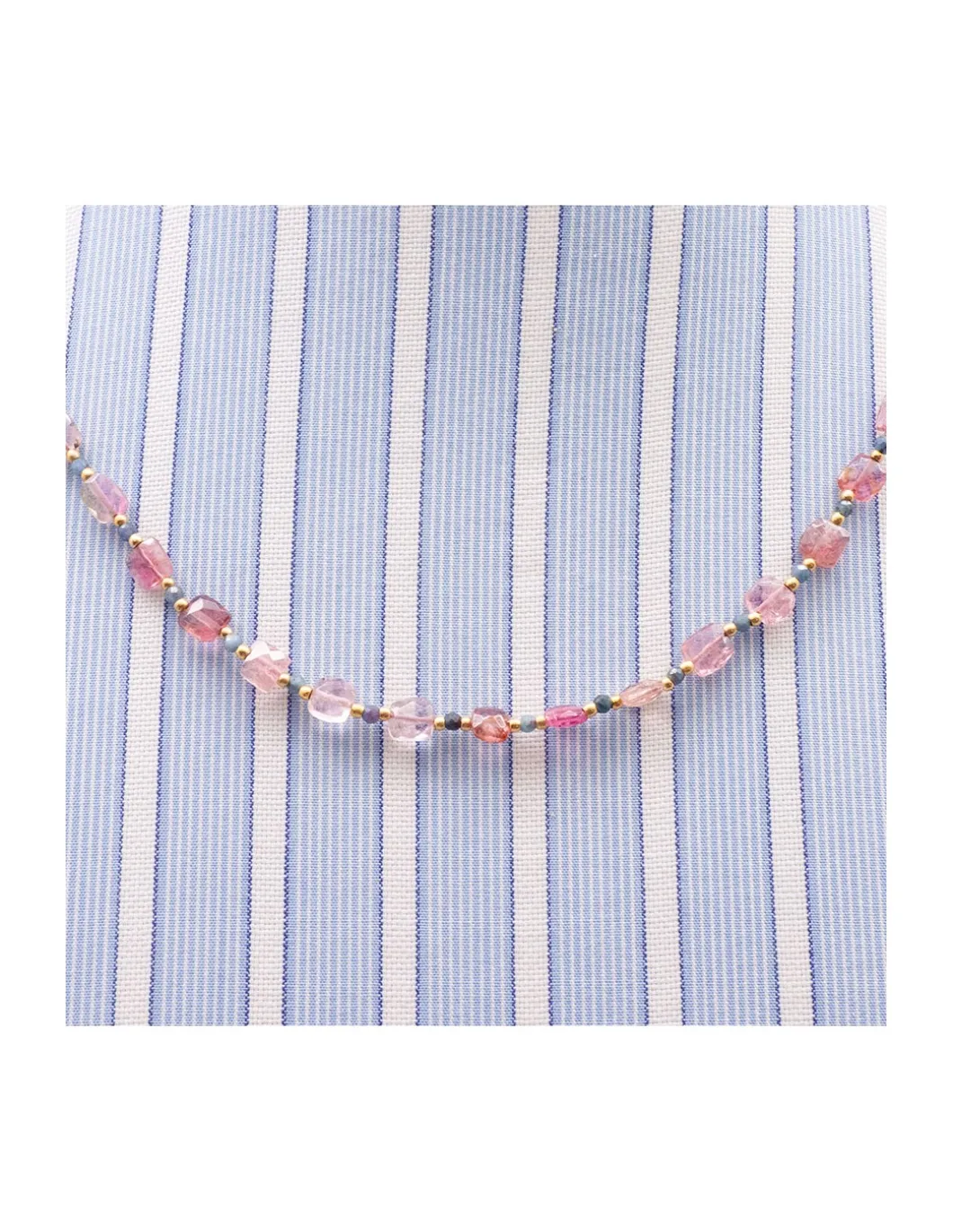 HOLLY TOURMALINES - COLLIER TOURMALINES CARRÉES ET SAPHIRS BLEUS ROUGES