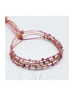 IBIZA - BRACELET SPINELLES CHOCOLAT SUR CORDON ROSE