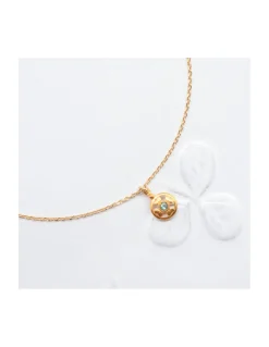 JACKIE - COLLIER CHAÎNE ARGENT PLAQUÉE OR ET PENDENTIF TRÈFLE AVEC MINI TOURMALINE