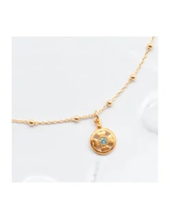 JACKIE - COLLIER CHAÎNE BOULE ARGENT PLAQUÉE OR ET PENDENTIF TRÈFLE AVEC MINI TOURMALINE