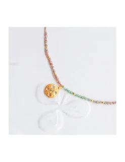 JACKIE - COLLIER CORDON LUREX NOEUTÉ ET PENDENTIF TRÈFLE AVEC MINI TOURMALINE