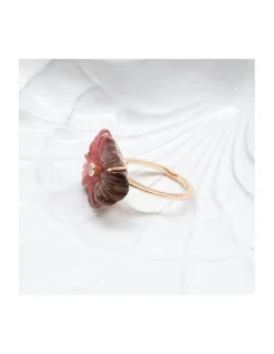 JOHRI - BAGUE GROSSE FLEUR EN OR ET TOURMALINE ROSE