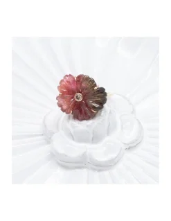 JOHRI - BAGUE GROSSE FLEUR EN OR ET TOURMALINE ROSE