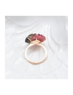 JOHRI - BAGUE GROSSE FLEUR EN OR ET TOURMALINE ROSE