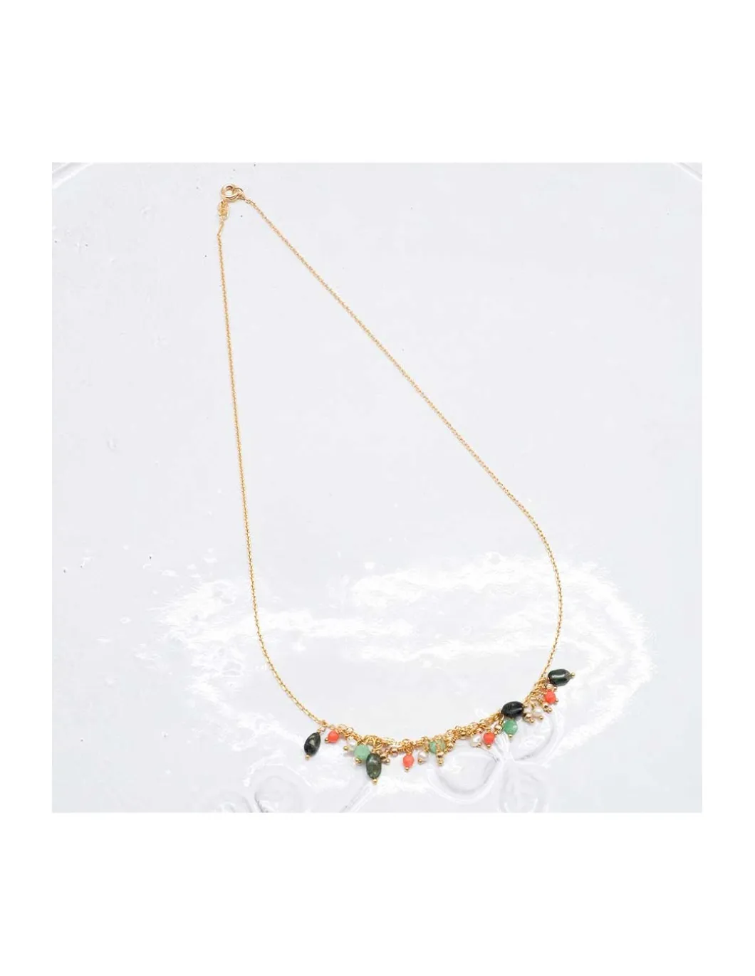 MARIA - COLLIER TOURMALINE, CORAIL BAMBOO, PERLE DE CULTURE ET CHRYSOPRASE (LONG)