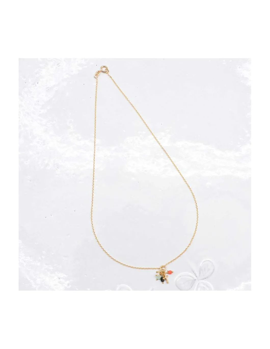 MARIA - COLLIER TOURMALINE, CORAIL BAMBOO, PERLE DE CULTURE, CHRYSOPRASE ET CROIX