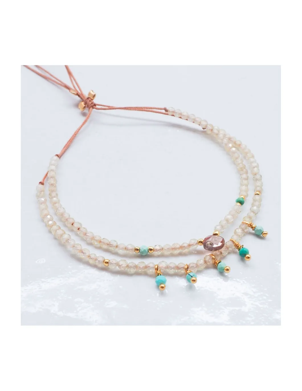 MIDNIGHT BATH - BRACELET ANDALOUSITE, ZIRCONS JAUNES ET TURQUOISES