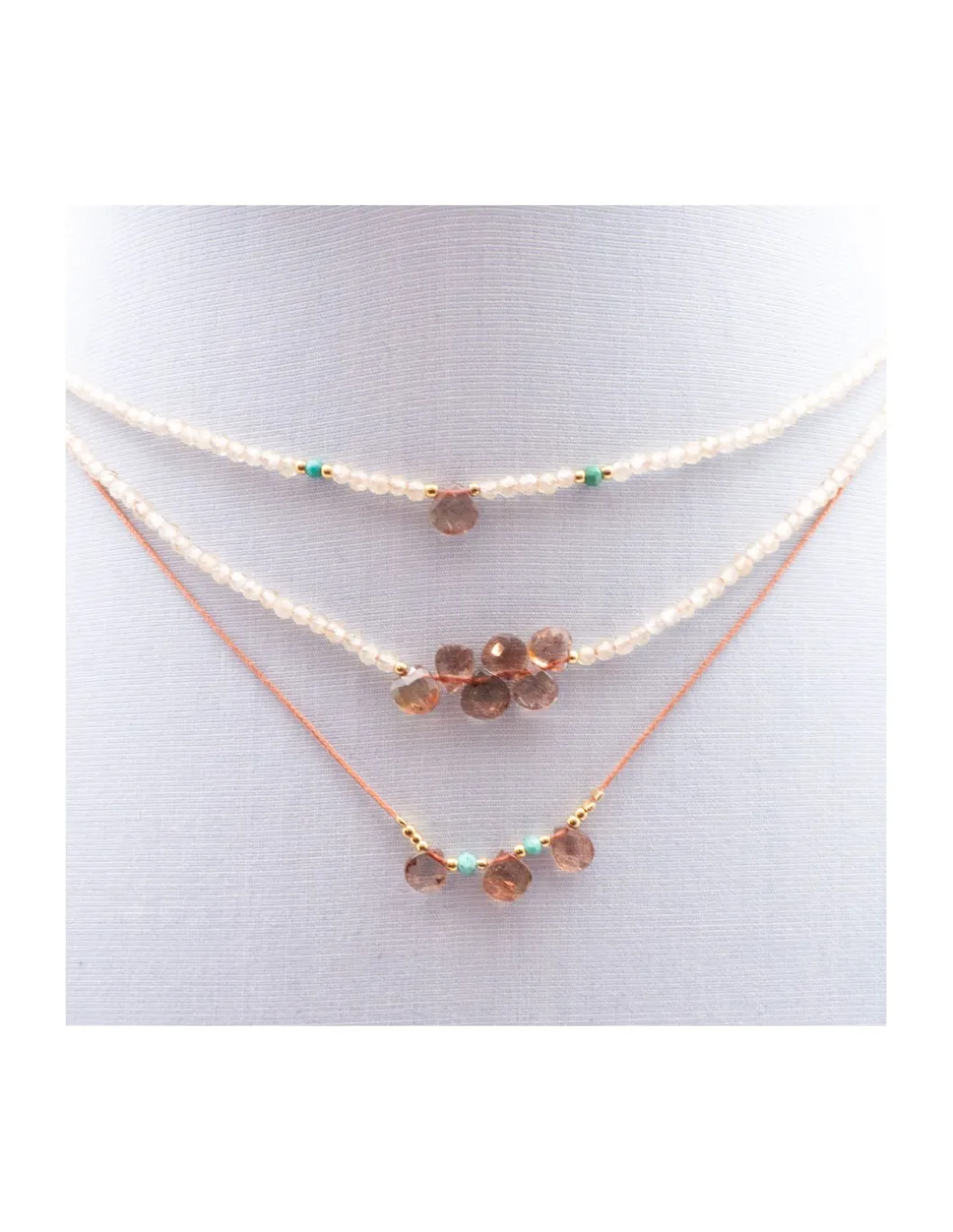 MIDNIGHT BATH - COLLIER 3 ANDALOUSITES SMALL HEART ET 2 TURQUOISES