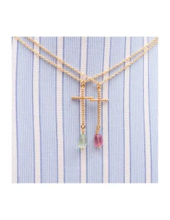 MINE - COLLIER CROIX TEXTURÉE ET TOURMALINE PICASSO