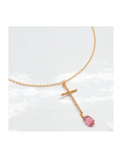 MINE - COLLIER CROIX TEXTURÉE ET TOURMALINE PICASSO