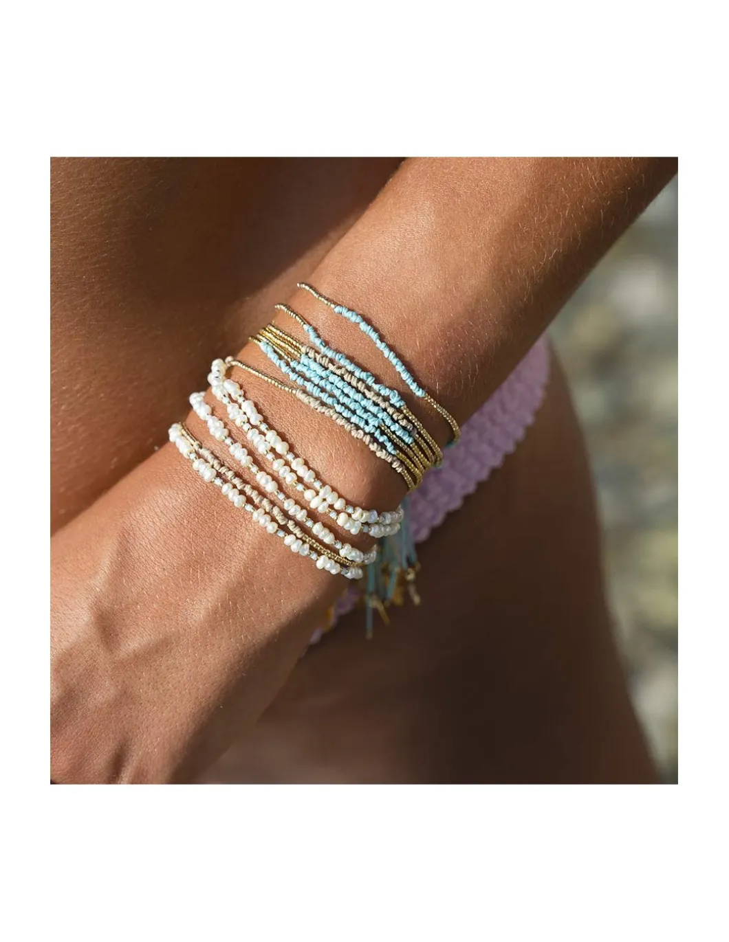 OCEAN DRIVE - BRACELET SUR CORDON (TONS BLEUS)