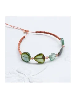 ONE OF A KIND - BRACELET 5 TOURMALINES FLAT SMOOTH ET 4 TOURMALINES RONDELLES SUR MACRAMÉ