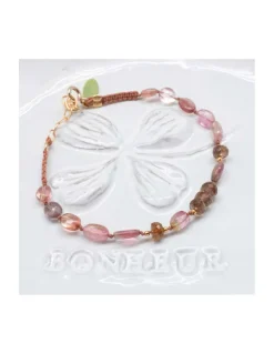 ONE OF A KIND - BRACELET 12 TOURMALINES MULTICOLORES ET 5 ANDALUSITES RONDELLES SUR MACRAMÉ