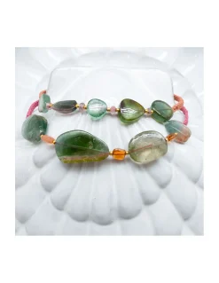 ONE OF A KIND - BRACELET 5 TOURMALINES FLAT SMOOTH ET 4 TOURMALINES RONDELLES SUR MACRAMÉ