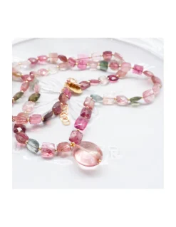 ONE OF A KIND - COLLIER FULL TOURMALINES CARRÉES + QUARTZ ROSE PAMPILLE
