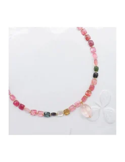 ONE OF A KIND - COLLIER FULL TOURMALINES CARRÉES + PEACH MORGANITE EN PAMPILLE
