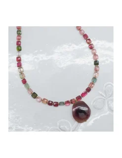 ONE OF A KIND - COLLIER 66 TOURMALINES CARRÉES ET UNE TOURMALINE BICOLORE DARK