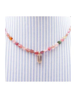 ONE OF A KIND - COLLIER 56 TOURMALINES CARRÉES 56 MINI PERLES DORÉES AVEC CITRINE CHAMPAGNE