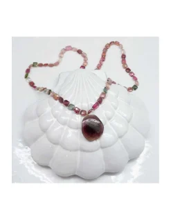 ONE OF A KIND - COLLIER 66 TOURMALINES CARRÉES ET UNE TOURMALINE BICOLORE DARK