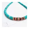 ONE OF A KIND - COLLIER TURQUOISES, TOURMALINES RONDELLES ET ROUES CRENELEES