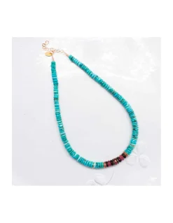 ONE OF A KIND - COLLIER TURQUOISES, TOURMALINES RONDELLES ET ROUES CRENELEES