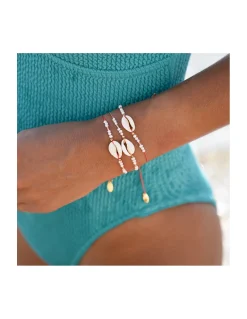 PYLA - BRACELET CAURI, PERLES DE CULTURE SOUCOUPES ET ROCAILLES
