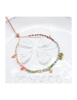 RIO - BRACELET ARC EN CIEL, TOURMALINES VERTES, OPALES JAUNES, LARIMARS, RHODOLITES, CHRYSOPRASES ET CORAIL BAMBOO