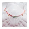 RIO - BRACELET ARC EN CIEL, AMAZONITES, OPALES JAUNES, LARIMARS, RHODOLITES, CHRYSOPRASES ET CORAIL BAMBOO SUR CORDON