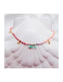RIO - BRACELET ARC EN CIEL, AMAZONITES, OPALES JAUNES, LARIMARS, RHODOLITES, CHRYSOPRASES ET CORAIL BAMBOO SUR CORDON