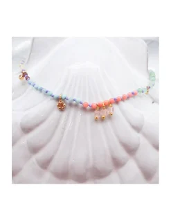 RIO - BRACELET ARC EN CIEL QUARTZ ROSE, OPALES JAUNES, LARIMARS, RHODOLITES, CHRYSOPRASES ET CORAIL BAMBOO SUR CORDON