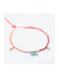 RIO - BRACELET ARC EN CIEL, AMAZONITES, OPALES JAUNES, LARIMARS, RHODOLITES, CHRYSOPRASES ET CORAIL BAMBOO SUR CORDON