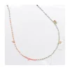 RIO - COLLIER ARC EN CIEL TOURMALINES VERTES, OPALES JAUNES, LARIMARS, RHODOLITES, CHRYSOPRASES ET CORAIL BAMBOO SUR CORDON