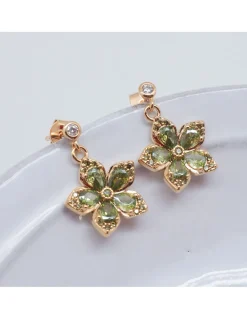 SCANDALE - BOUCLE D'OREILLE PUCE CZ ET CHARM FLEUR VERTE