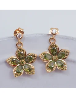 SCANDALE - BOUCLE D'OREILLE PUCE CZ ET CHARM FLEUR VERTE