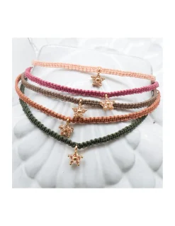 STARTERS - BRACELET MACRAMÉ AVEC ÉTOILE ZIRCON CHAMPAGNE (COULEUR AU CHOIX)