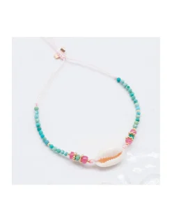 SWEET M - BRACELET CAURI, SPINELLES ROSES ET TURQUOISES