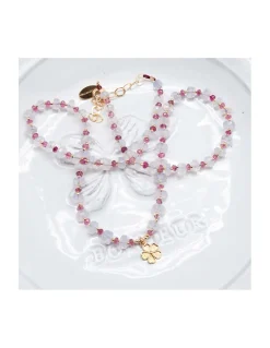 SWEET M - COLLIER TOURMALINES ROSES ET LAVENDER QUARTZ AVEC CHARM FLEUR