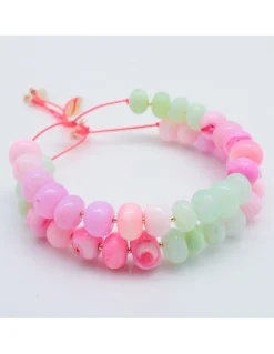 TUTTI FRUTTI - BRACELET OPALES ROSES ET VERTES AVEC MINI PERLES DORÉES
