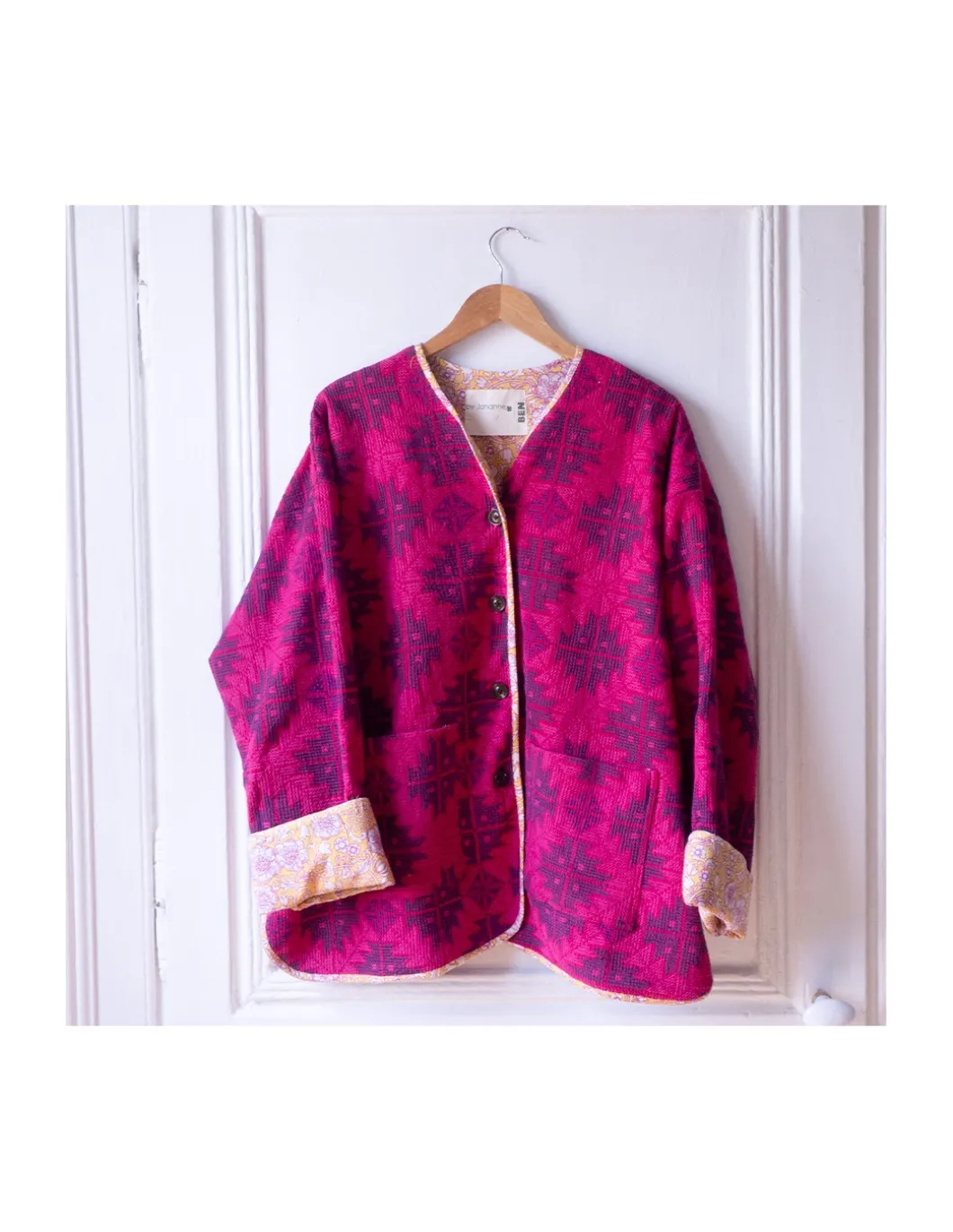 VESTE BEN - SUR TEINTÉE ROSE DOUBLÉE DE BLOCK PRINT - NUMÉRO 3/3